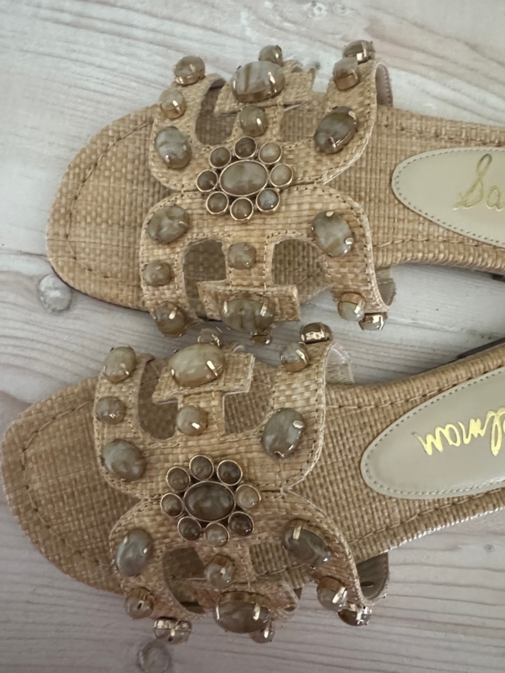 Sam Edelman Jeweled Straw Slide Sandal in Beige - Picture 6 of 6